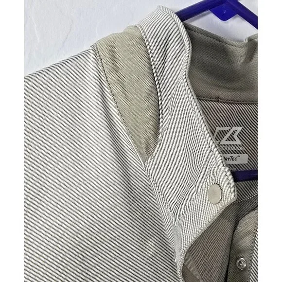 Cutter & Buck CB DryTec Men’s XL Snap Polo Gray Brown Stripe UV Quick-Dry - Picture 10 of 16